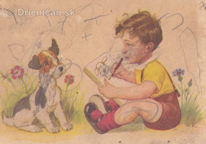Pohľadnica, chlapec a pes