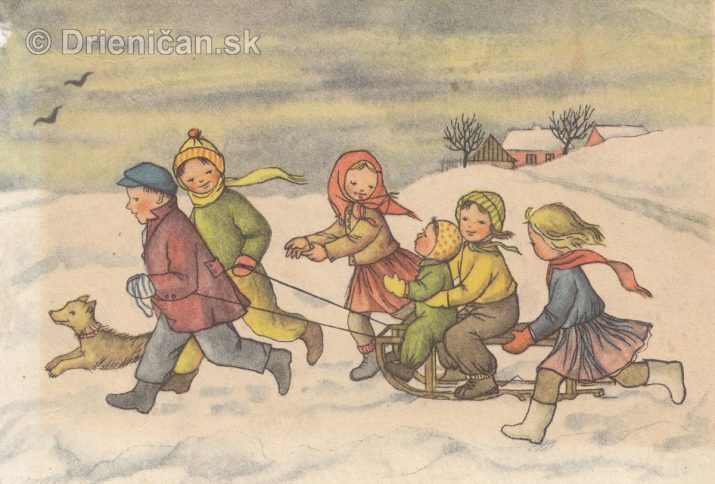 Radostné Vánoce, Kolorovaná kresba V. J. Reinové, Orbis, Kčs 1.50