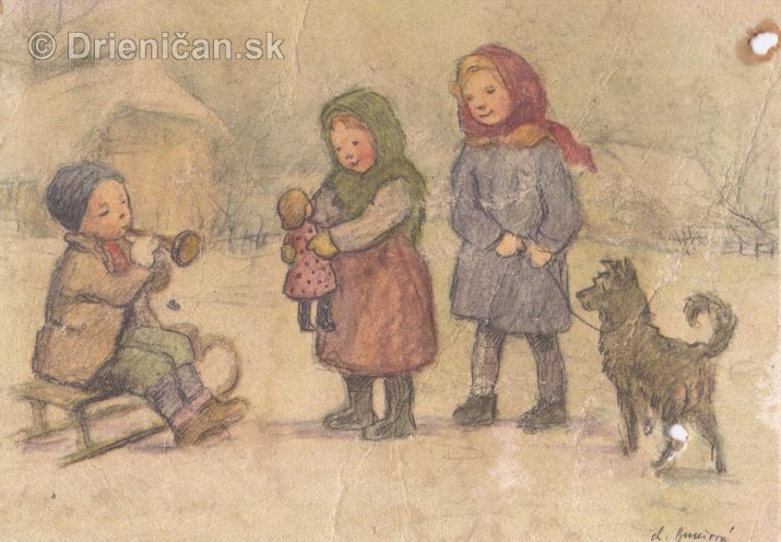 Radostné Vánoce-Šťastný nový rok, Kolorovaná kresba Ch. Burešové, Kčs -.30