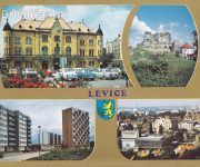 Levice, budova Mestského národného výboru. Zrúcaniny hradu,-13.stor. Sídlisko. Pohľad na centrum.